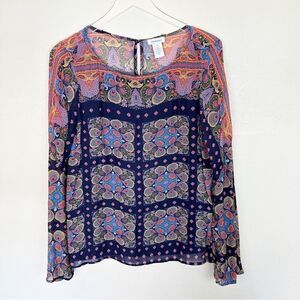 Sundance Printed Long Sleeve Bell Sleeved Blouse Top Boho Artsy Medium